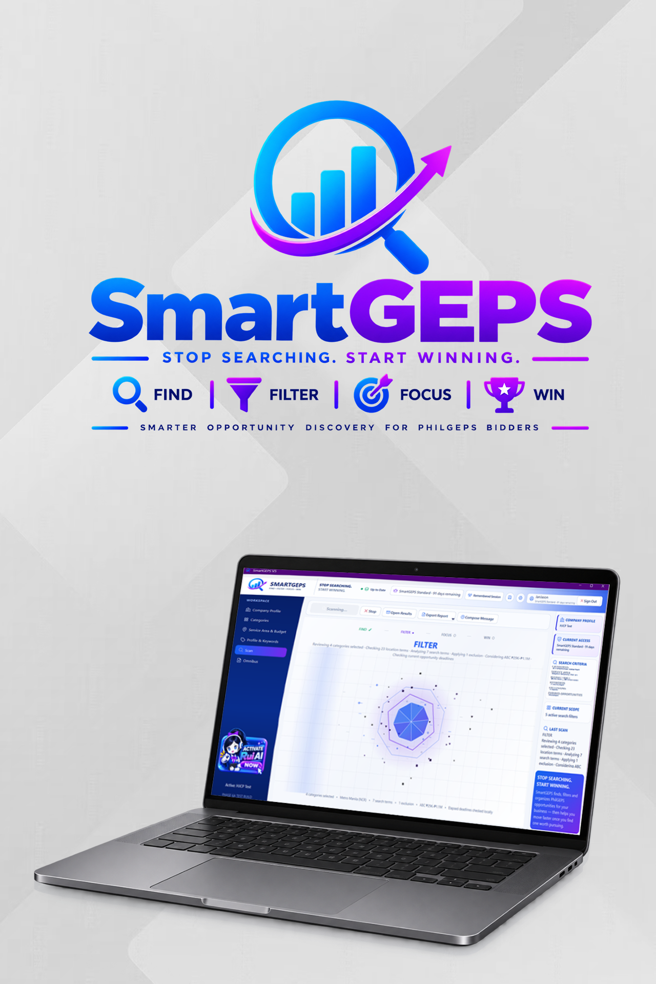SmartGEPS Windows desktop application for finding and filtering PhilGEPS opportunities