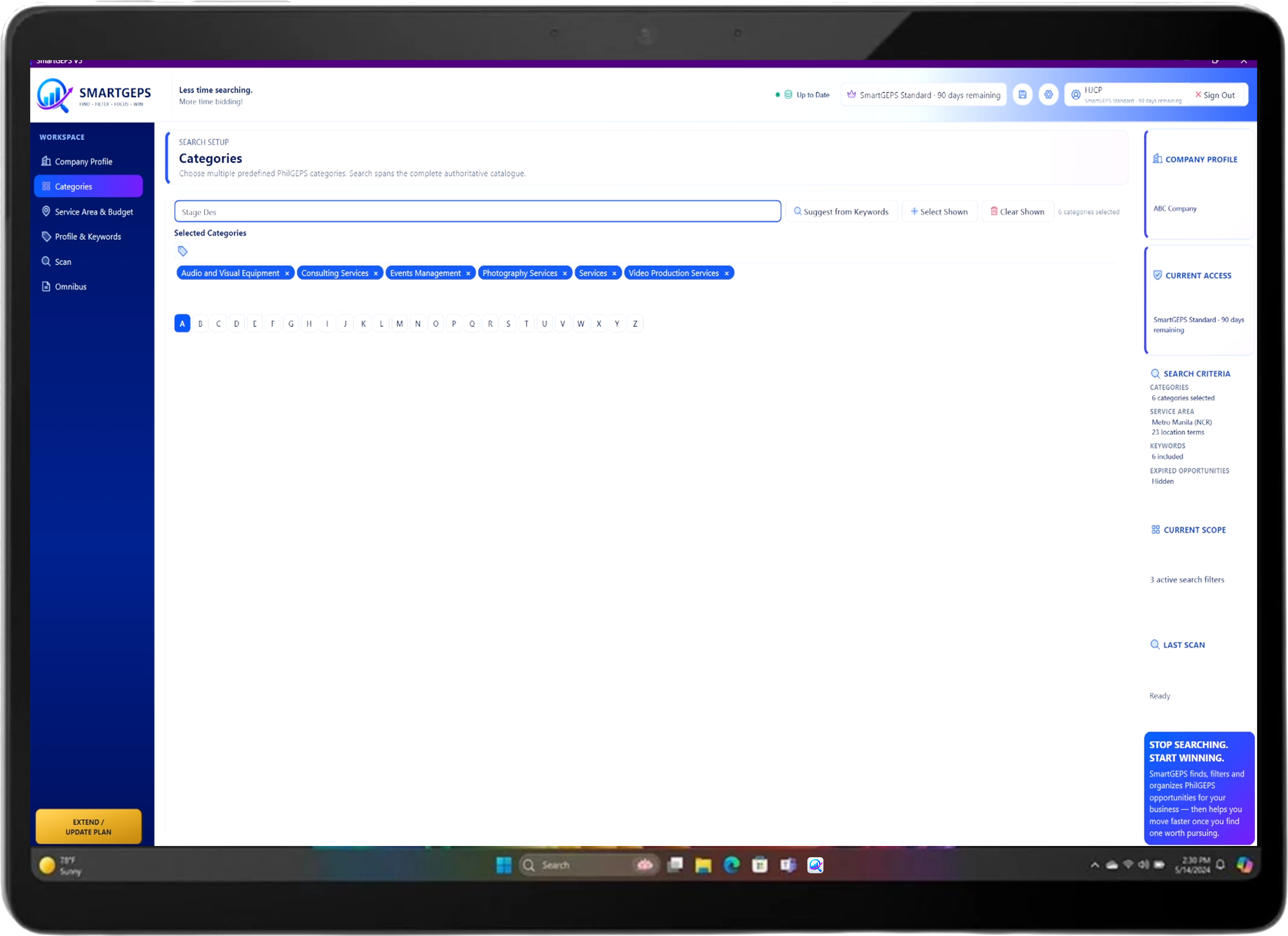 SmartGEPS categories setup