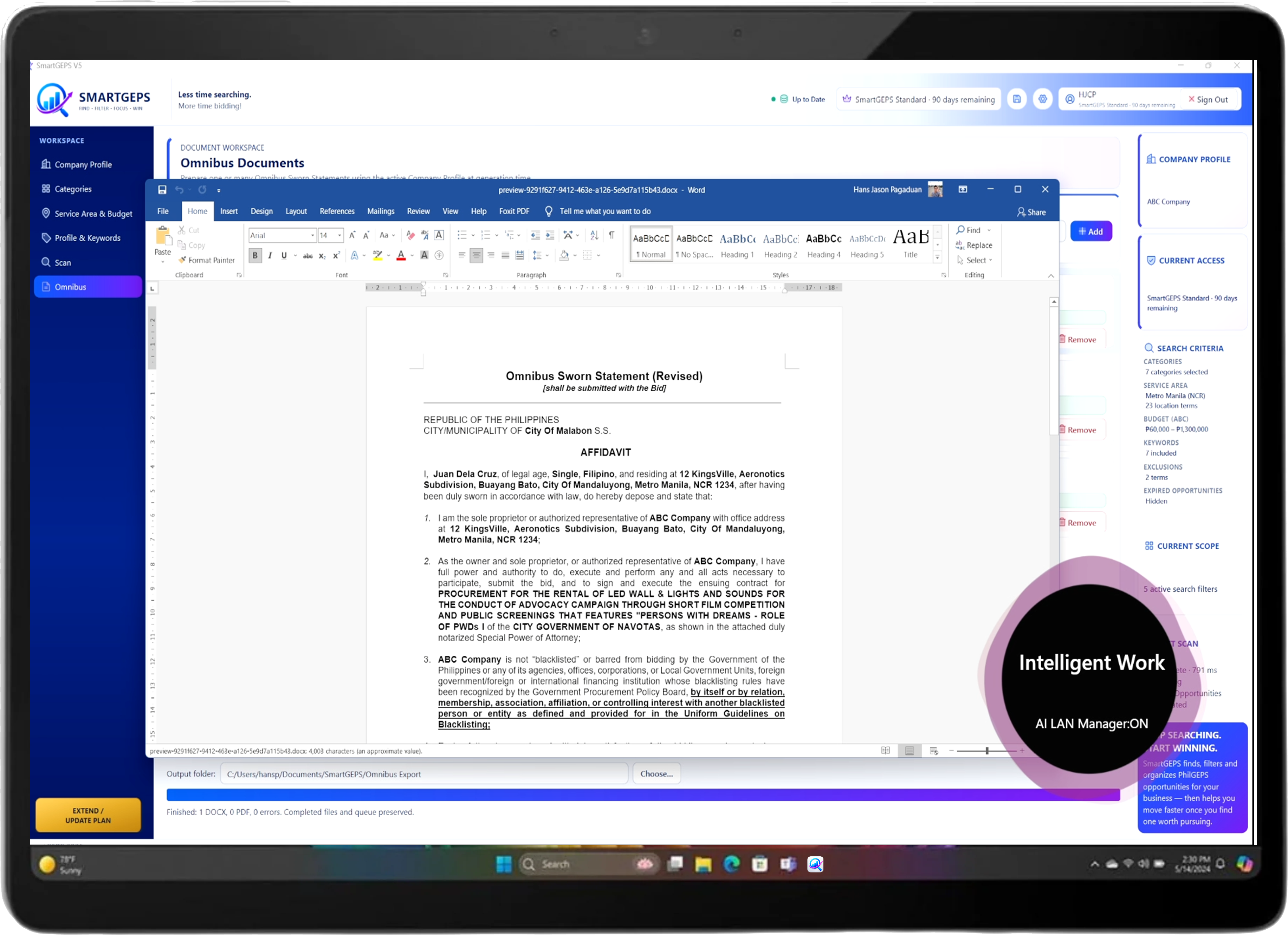 SmartGEPS Omnibus document generation